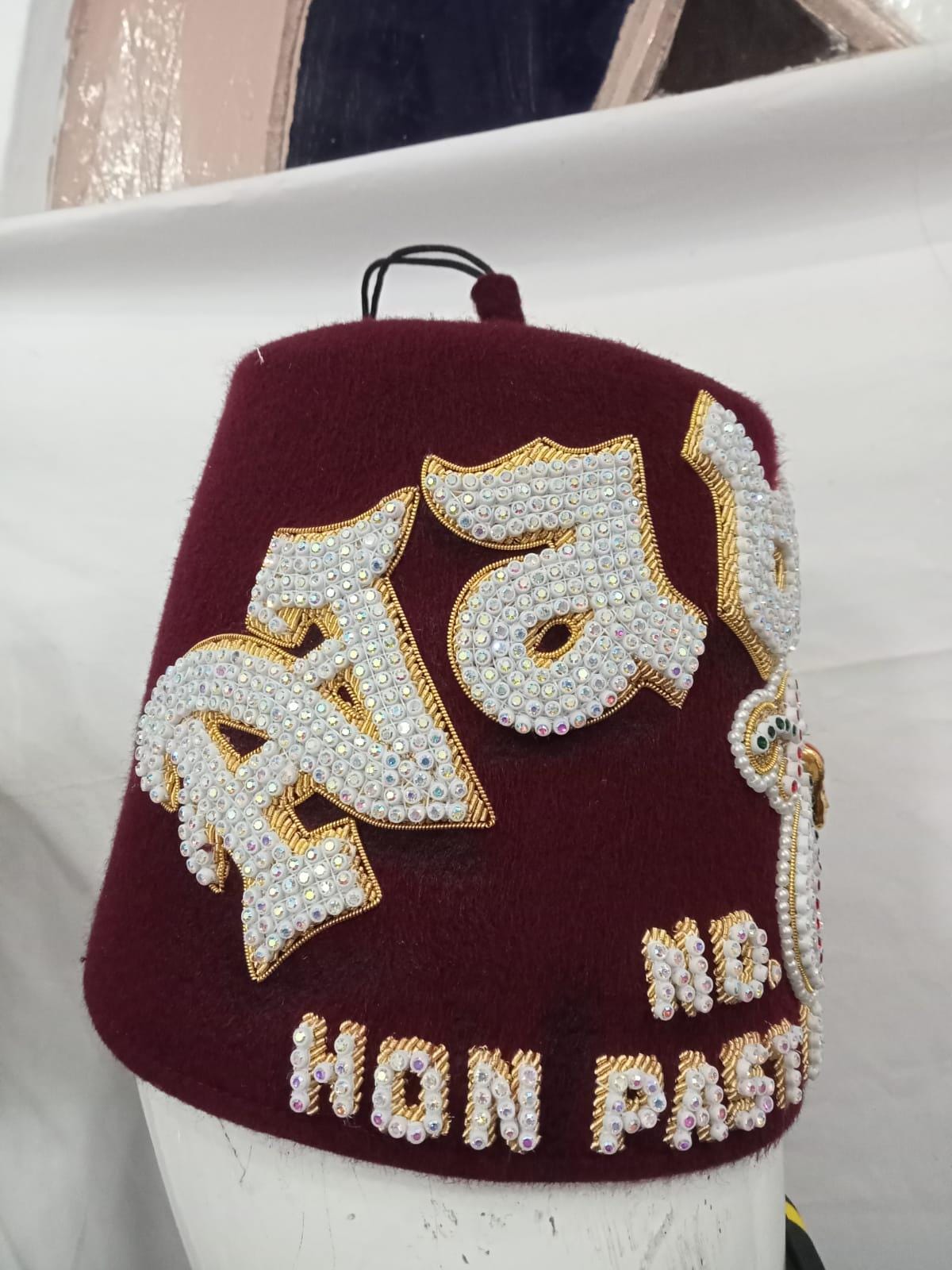Custom Shriner Fez Hat With Rhinestone Embroidery, Bullion Underlay ...
