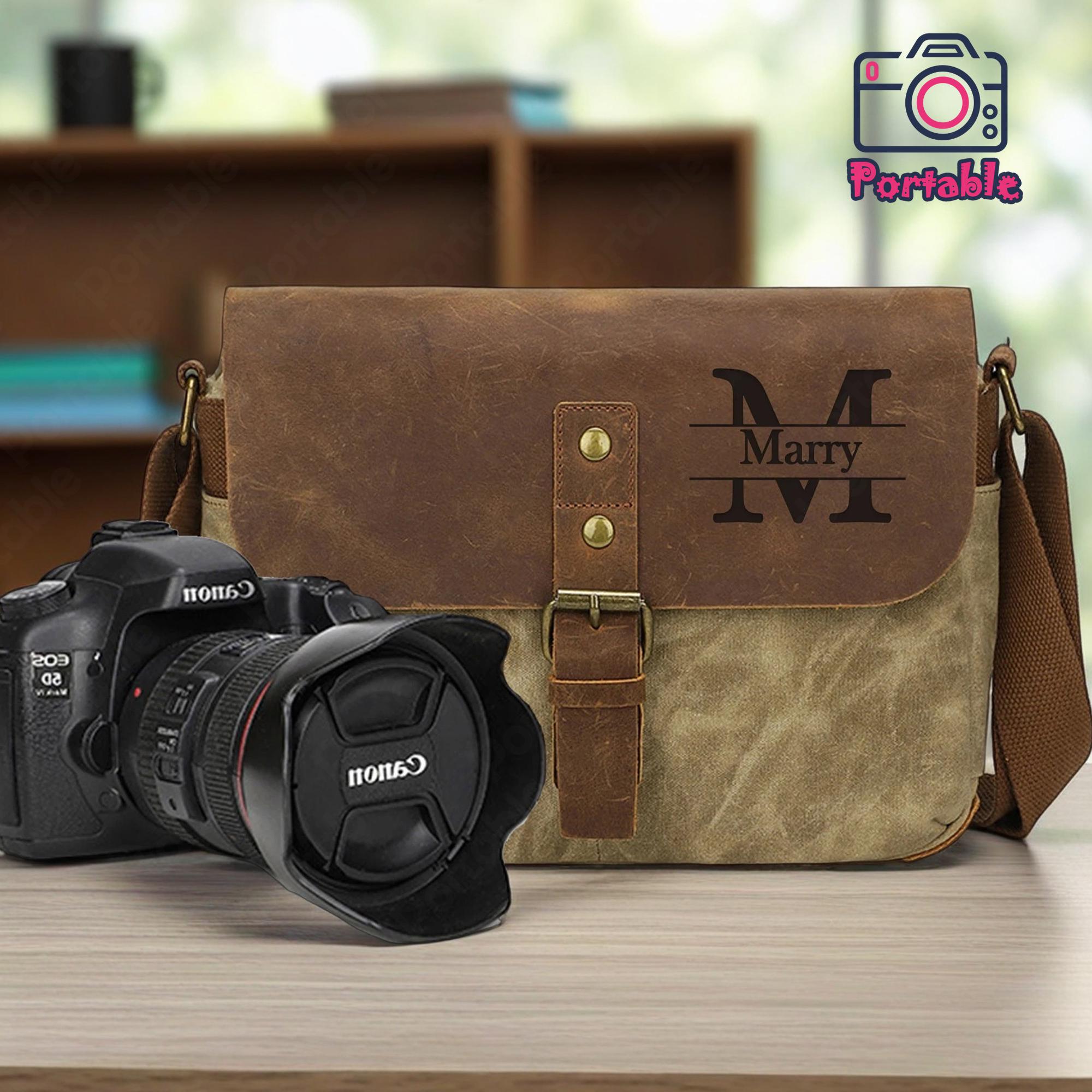 Personalised Canvas Leather Camera Bag,Custom Camera Satchel,Adjustable…