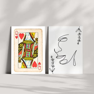 Queen of Hearts Spielkarte Kunstdruck, Vintage Stil Wanddekoration, Poker Raum Geschenk, Kasino Spiel Kunstwerk, Einzigartiges Kartensammler Poster
