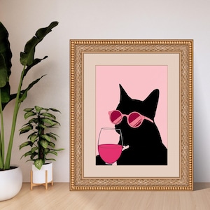 Kat poster bar kar decor retro wijn print halverwege de eeuw moderne keuken muur kunst eetkamer proost illustratie