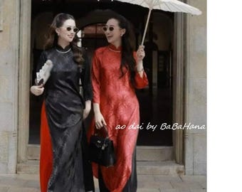 Modern Ao Dai Dress, Straight Fit Silk Brocade, Vietnamese Traditional Dress , Pre-made Ao Dai for women new year holiday, ao dai gam xuong