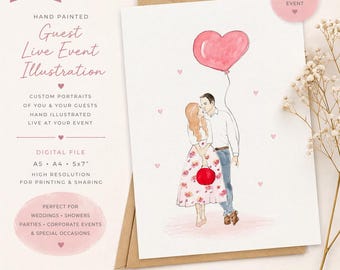 Retratos personalizados para invitados de boda – Estilo acuarela pintados a mano / Descarga digital