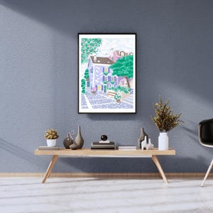Charming European Street Scene Art Print | Travel Art print | Wall Decor | Printable Art print | Pastel House & Garden Art Print