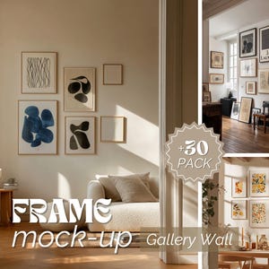 Lot de 30 mock up de cadre galerie, mur de galerie, mockup multi cadres modifiables avec Photoshop, PSD, PNG, impression art, mockup affiche