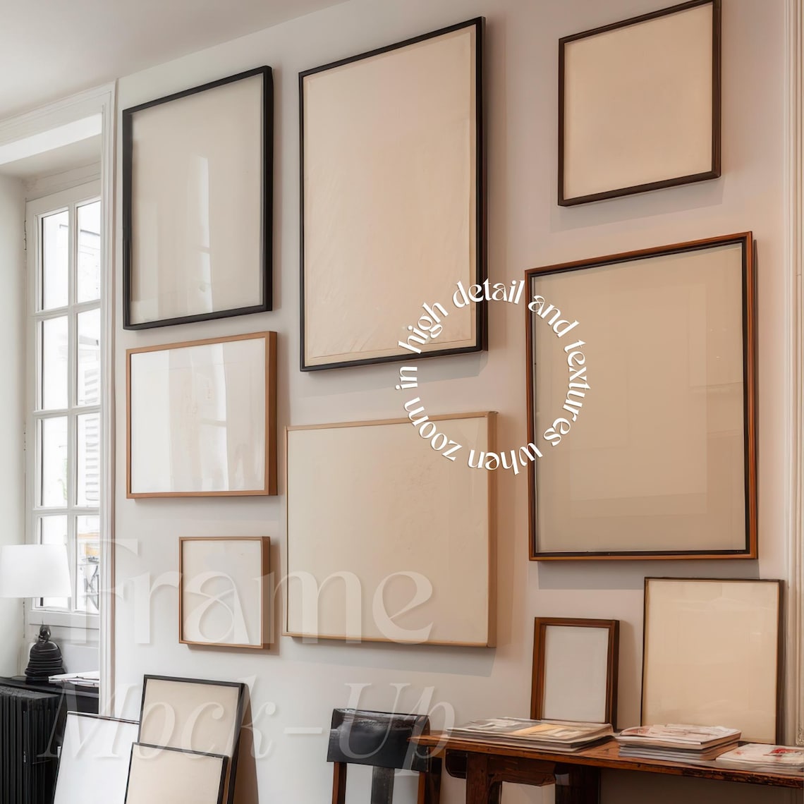 Several Frame Example In Window Multiple Frame Mockup, Frame Gallery Template, Editable Photoshop ...