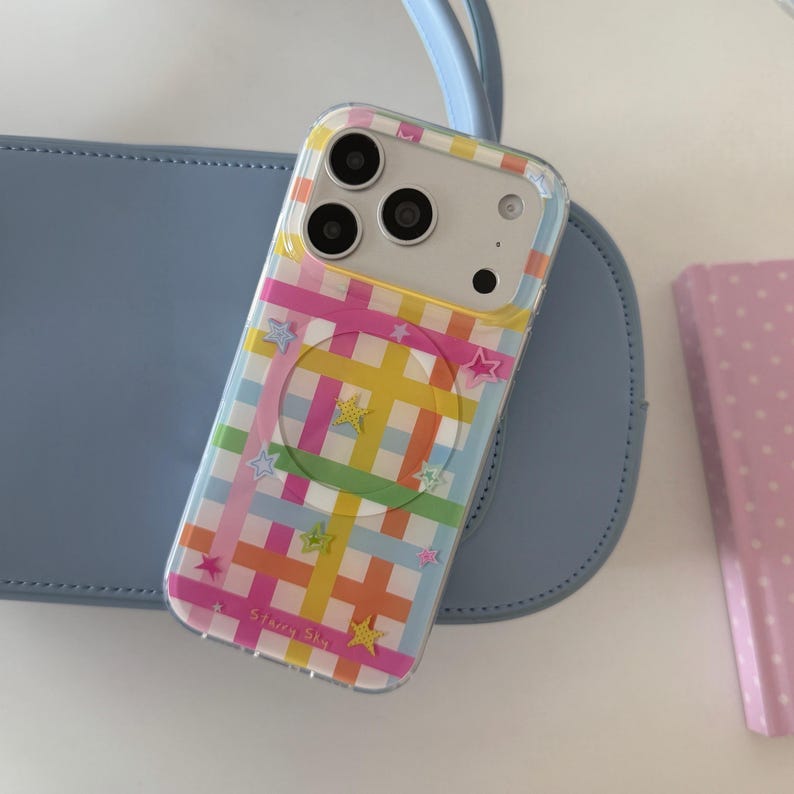 Starry Sky Clear MAGSAFE iPhone Case with Star Grip, Y2K Aesthetic Cover for iPhone 17 16 15 14 13 Pro Max, Gift for Her