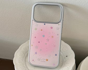 Pastel Stars Pink iPhone Case with Charm, Kawaii Y2K Cute Aesthetic Cover for iPhone 17 16 15 Pro Max, Gift for Her Now Idea