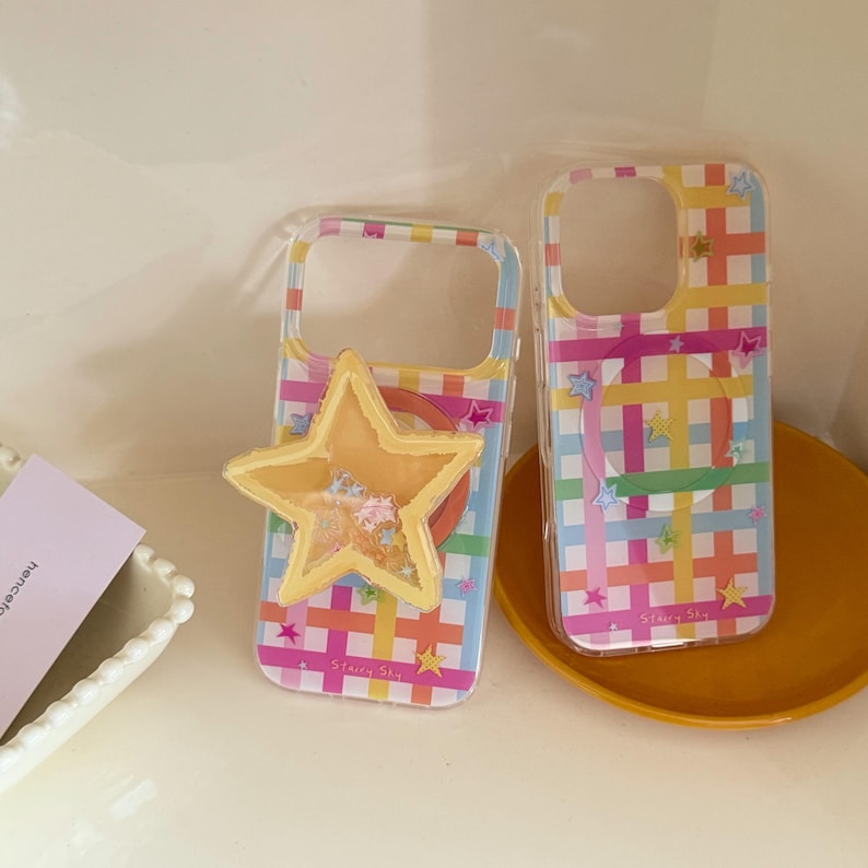 Starry Sky Clear MAGSAFE iPhone Case with Star Grip, Y2K Aesthetic Cover for iPhone 17 16 15 14 13 Pro Max, Gift for Her