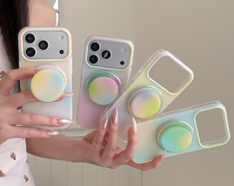 Pastel Rainbow Gradient Clear MAGSAFE iPhone Case with Grip, Kawaii Y2K Cute Cover for iPhone 17 16 15 Pro Max, Gift for Her