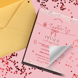 Easter Dinner and Egg Hunt Invitation – Pink Floral Digital Download, Editable Easter Party Invite