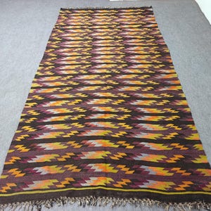 Large 6x12 Vintage Turkish Kilim Rug: Handwoven Wool Carpet