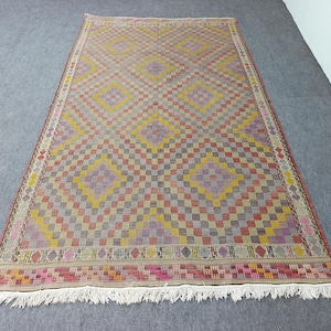 5.7 x 9.7 ft Embroidered Handmade Turkish Kilim – Vintage Boho Anatolian Rug – Large Decorative Tribal Carpet – Wool Area Rug