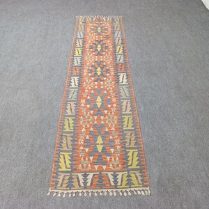 2.6x9.7 ft Turkish Runner Rug – Vintage Handwoven Wool Hallway Kilim, Boho Long Corridor Rug, Oriental Narrow Carpet