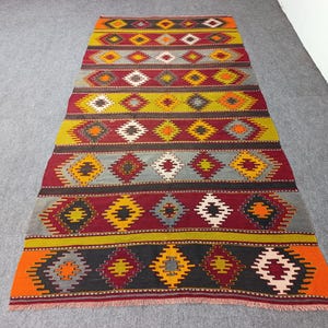 Vintage Anatolian Kilim Rug: Bohemian Woven Wool, 5.9ft x 11.7ft