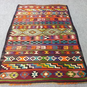 1 x 2 m großer türkischer Kelim - Handgeknüpfter Vintage-Teppich - Warme Farben