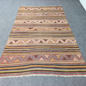 Striped Turkish Kilim Rug 5.4x8.8 ft – Handwoven Vintage Wool Area Rug – Boho Decor Carpet – Large Anatolian Tribal Floor Rug&quot;