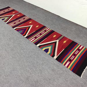 2.7x12.2 ft Turkish Runner Rug – Long Handwoven Kilim – Vintage Wool Hallway Rug – Boho Anatolian Runner – Tribal Narrow Runner