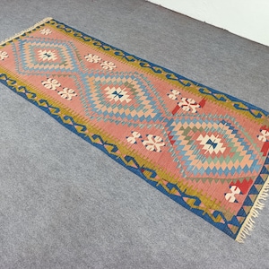 Vintage Turkish Runner Rug 3.7x9.5 ft – Handwoven Anatolian Hallway Carpet – Bohemian Decor Long Wool Rug