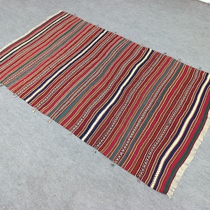 4x7 Red Rug Vintage Kilim | Turkish Area kilim | large kilim rug | Teppich kelim | rugs for living room | 4 x 7.5 ft | kilim rug runner |