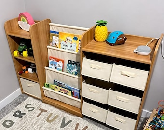 Wood 4-Tier Kids Toy & Book Storage Organizer | Baby Bookshelf | Handmade Bookshelf | Nursery Bookshelf | Gift for Kids