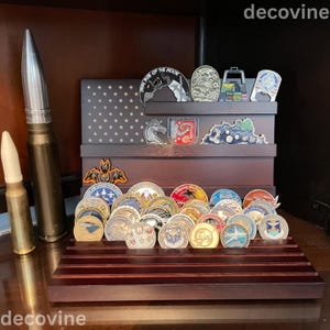 11 Row Wooden Coin Display | Military Coin Holder Stand | Badge & Medal Storage | Coin Display Case | Coin Display Holder | Gift For Him