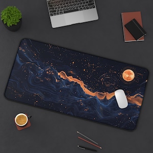 Alfombrilla de escritorio con mapa estelar / Alfombrilla de ratón cósmica / Decoración de oficina / Accesorio para juegos / Regalo de ciencia ficción / Estación de trabajo para creadores