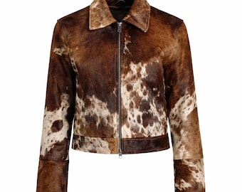 Genuine Cowhide Leather Jacket for Women | Real Cow Hair Jacket | Handmade Western Style
