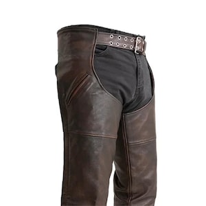 Men’s Leather Chaps – Handmade Vintage Western Motorcycle Pants, Gift for biker