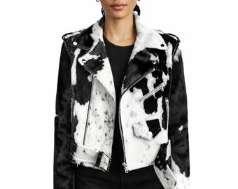 Women’s Genuine Cowhide Hair-On Leather Jacket Western Style | Natural Western Outerwear