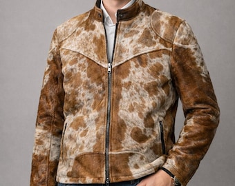 Handgefertigte Hair-On Rindsleder Jacke - Western Unisex Cowboy Stil