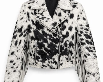Chaqueta de piel de vaca natural con pelo para mujer / Abrigo estilo western