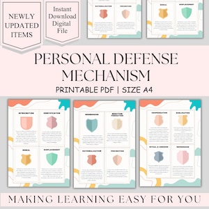 Defense mechanism cards, understanding how individuals deal with emotional discomfort. Therapy tools, inner child, healing, anxiety help.