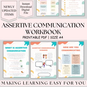 Assertive communication worksheets, social skills, communication styles, communication book, social emotional learning, therapy worksheets