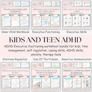 ADHD-Executive functioning worksheet bundle for kids, time management, self regulation, coping skills, ADHD skills, anxiety, therapy tools