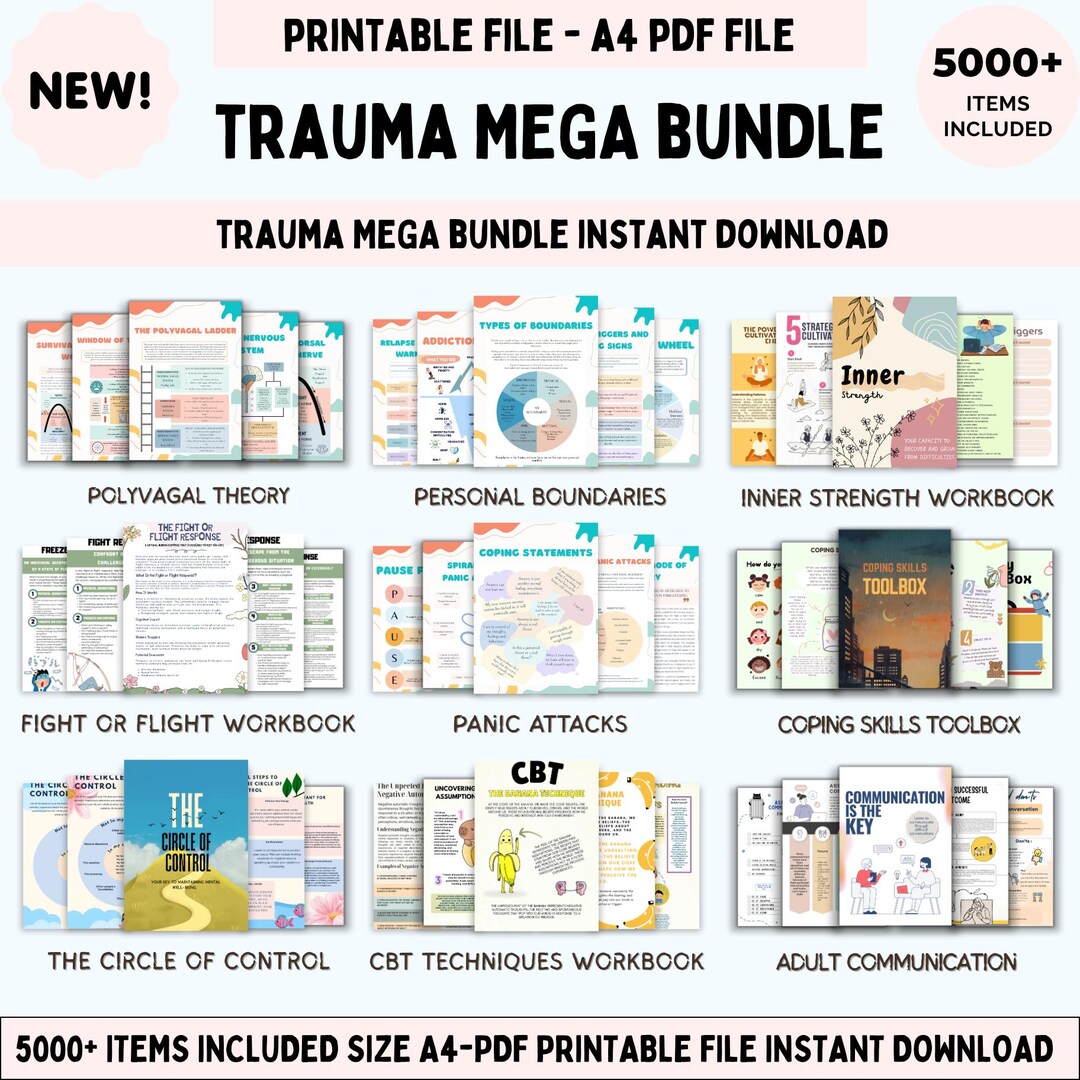 Mega Trauma Therapy Bundle With 5000+ Worksheets | PTSD, Emotional ...