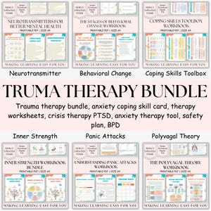 Trauma therapy bundle, anxiety coping skill card, therapy worksheets, crisis therapy PTSD, anxiety therapy tool, safety plan, BPD
