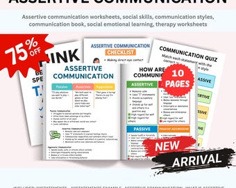 Assertive communication worksheets, social skills, communication styles, communication book, social emotional learning, therapy worksheets