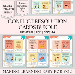Conflict resolution flashcards for kids, social skill activity, social anxiety, social emotional learning, teacher resources, social worker