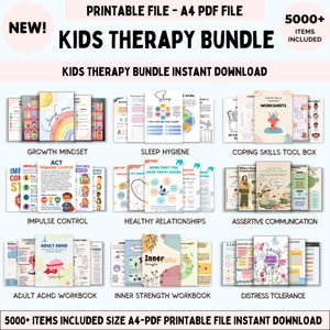 Pacchetto di terapia per bambini. Competenze di vita. Resilienza emotiva. Risorse terapeutiche. Cura di sé. Planner per ADHD, controllo degli impulsi. Strumenti di terapia cognitivo-comportamentale. Psicologia.