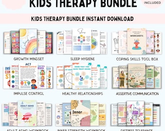 Paquete de terapia infantil. Habilidades para la vida. Resiliencia emocional. Recursos terapéuticos. Autocuidado. Planificador para TDAH, control de impulsos. Herramientas de TCC. Psicología.