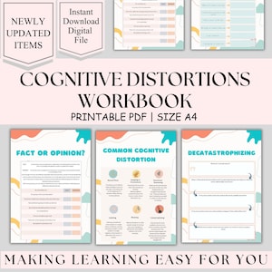 Cognitive distortions worksheets, challenge unhelpful thinking styles, therapy worksheets, psychology, coping skills, bpd, DBT, CBT, anxiety