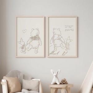 Winnie the Pooh and Piglet Printable Nursery Wall Art, Set of 2, Pooh and Piglet Friendship Wall Art