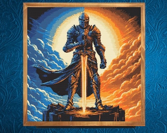Knight Cross Pattern , Medieval Cross Stitch Pattern | Armored Night Warrior, instant pdf download