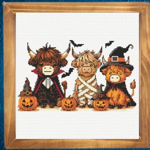 Highland Cow Cross Stitch Pattern, Halloween Cows Cross Stitch Pattern, Instant PDF Download image 3
