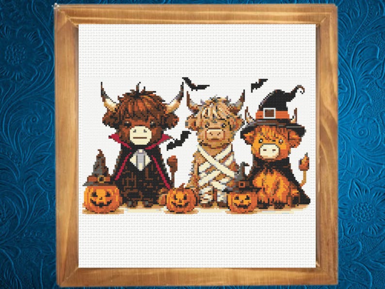 Highland Cow Cross Stitch Pattern, Halloween Cows Cross Stitch Pattern, Instant PDF Download image 3