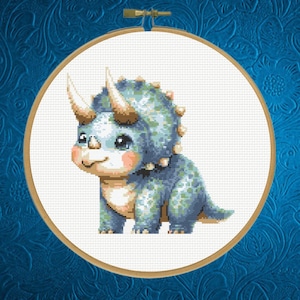 Dinosaur Cross Stitch Pattern, Triceratops Skeleton Cross Stitch Pattern,  Instant Download