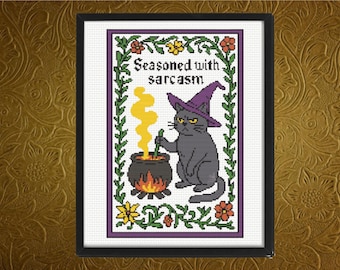 Medieval Cross Pattern , Medieval Cat Cross Stitch Pattern,  Witchy Cross Stitch Pattern, instant pdf download