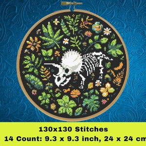 Dinosaur Skeleton Cross Stitch Pattern, Triceratops Skeleton Cross Stitch Pattern,  Floral Skeleton Cross Stitcn Pattern, Instant Download