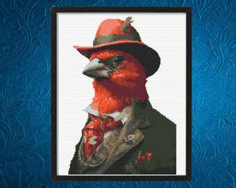 Red Cardinal Cross Stitch Pattern, Red Bird Cross Stitch Pattern,  Instant Download