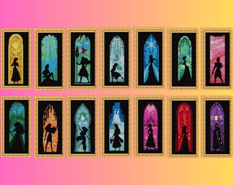 Princess Cross Stitch Pattern, Set of 14 Princess Silhouette, Rainbow Princess Cross Stitch Pattern, Instant Download